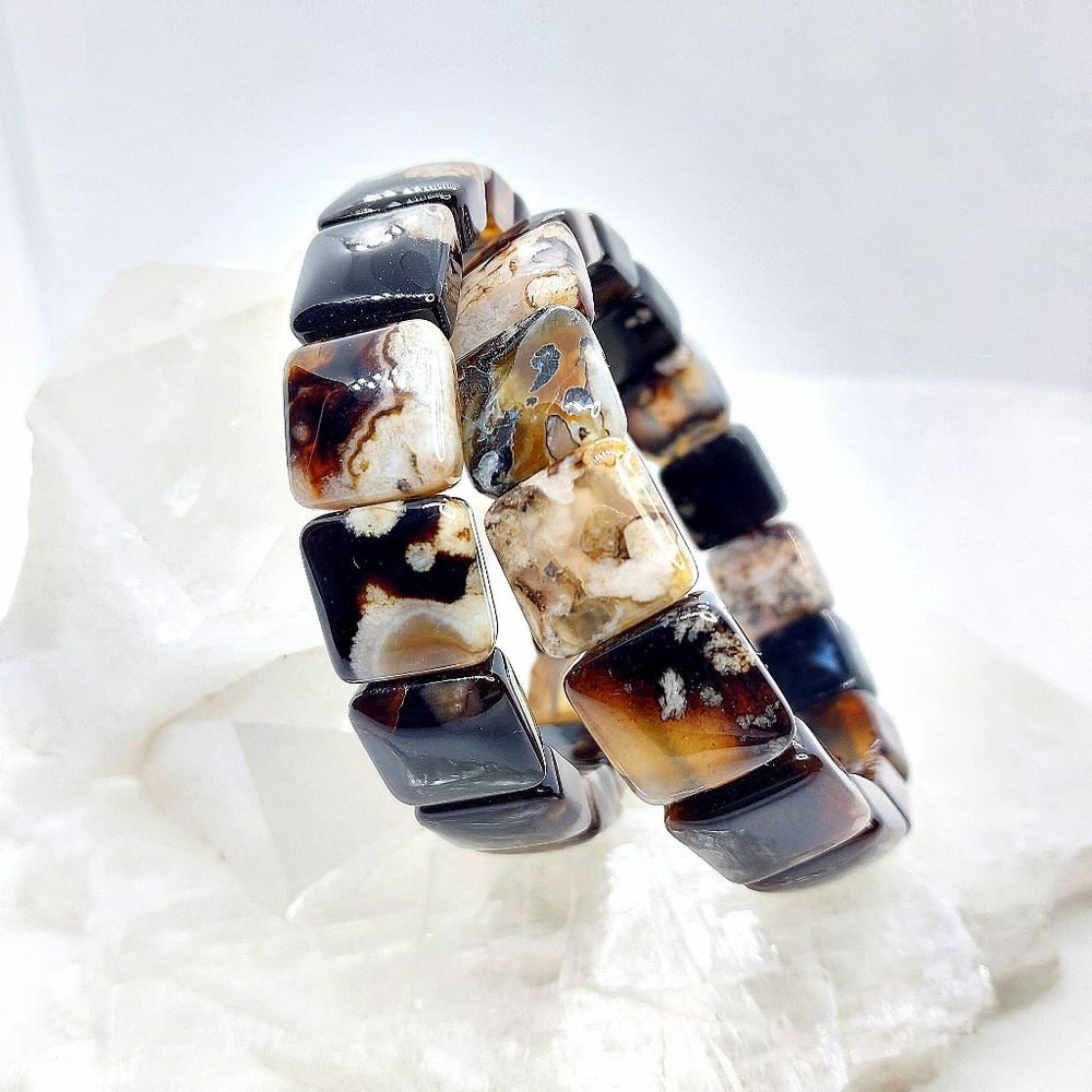🌸 Black Flower Agate Soft Bangles